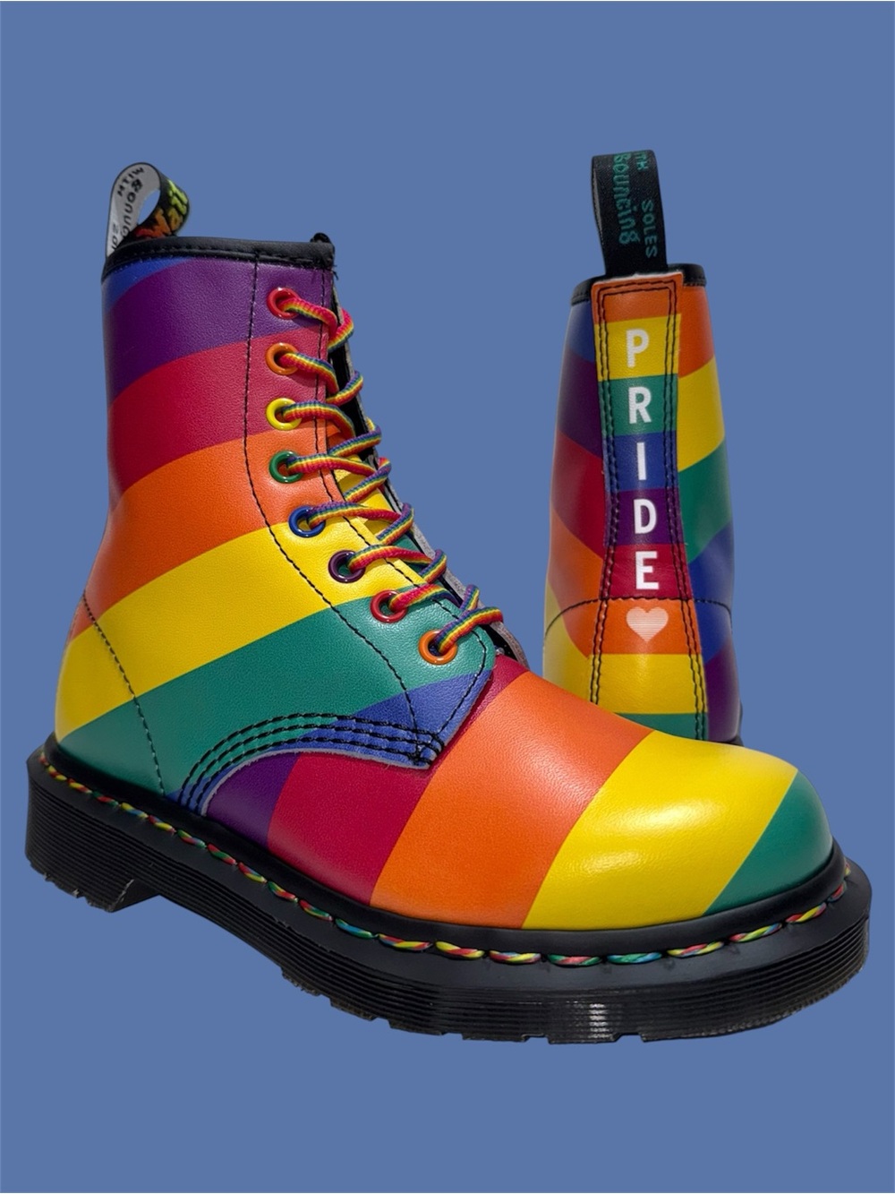💯 Dr. Martens 1460 Pride Heart Rainbow Stripe Backhand Leather Boots UK 3